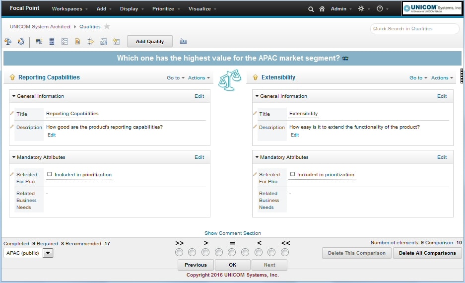Focal Point Pairwise-comparison sessions for product enhancement trade-off decisions