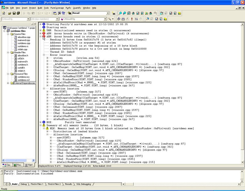 memory error and memory leak report