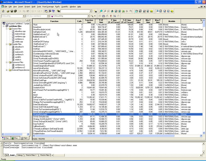 Quantify function list view