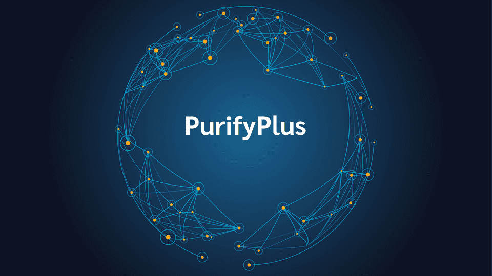product name on an abstract blue and yellow background
