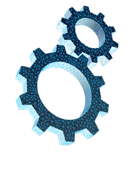 businessmen pointing at abstract software icons
