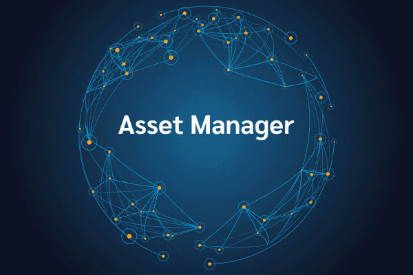 product name on an abstract blue and yellow background